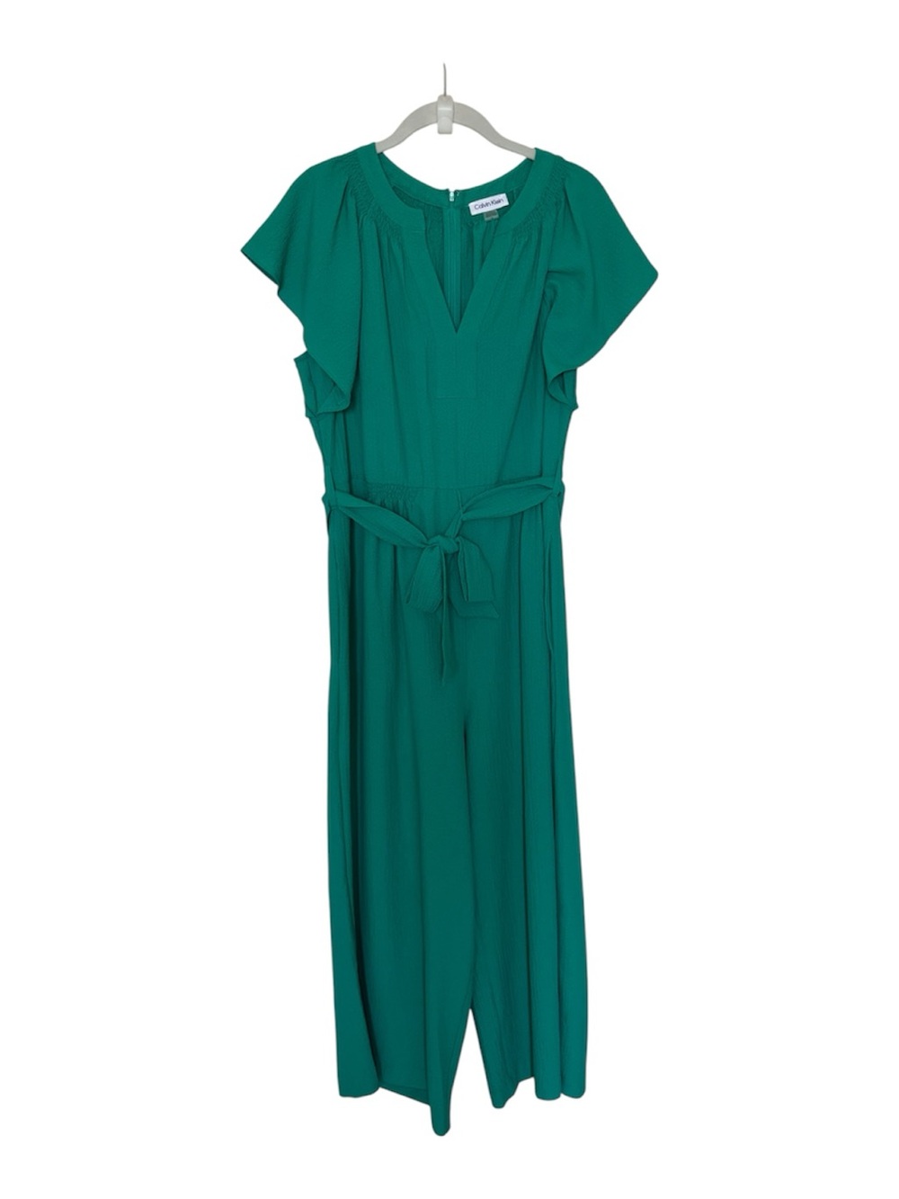 Calvin Klein Emerald Green Flutter-Sleeve Wide-Leg Jumpsuit